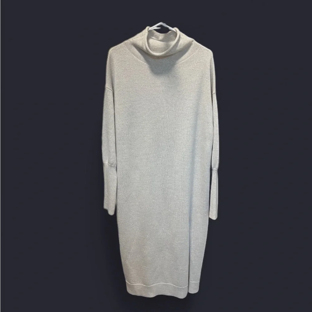 Wilfred 100% Merino Wool Cream Mock Neck Sweater Dress w/ Front Slit – Size S - Picture 3 of 10